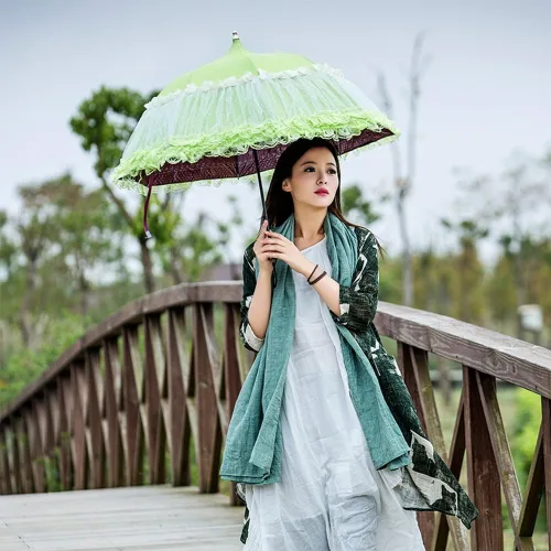Miniatura 6 de Honeystore Pagoda Parasol 3 Folding Lace Totes Sun Rain Wedding Ruffle Umbrella