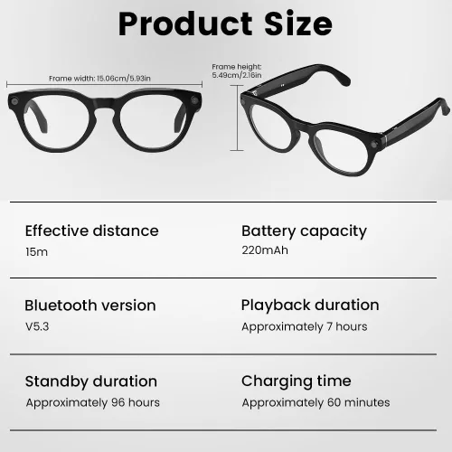 Miniatura 7 de Al - Lentes inteligentes, lentes de cámara de 8 MP con traducción en tiempo real y análisis de objetos, grabación de video HD 1080P, no requiere