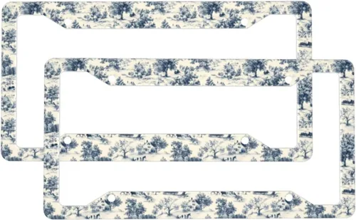 2 Pcs Car License Plate Frames for Women Men - Vintage Village Pattern Print Solid Aluminum License Plate Cover for Car Accessories for Women Men