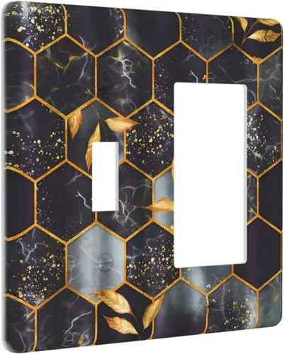 Miniatura 14 de Placa de pared decorativa con hojas de palmera tropicales de oro blanco, hoja de plátano, doble interruptor de luz de palanca decorativa, placa
