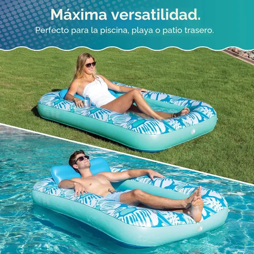 Miniatura 3 de Aqua Inflatable Tanning Pool Lounger, Premium Pool Float with Cupholders and Removeable Pillow for Relaxation and Fun