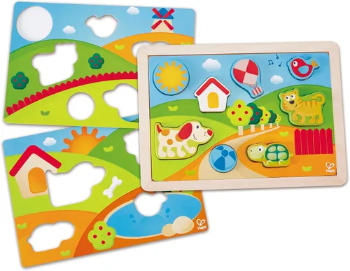 Hape 3 – 1 Kids Pepe & Friends – Puzzle de madera Puzzle (3 piezas)