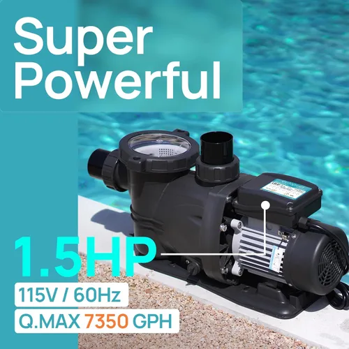 Miniatura 4 de Bomba de Piscina para Dentro y Sobre el Suelo, Autocebante de Alto Flujo (con Temporizador, 1.5HP, 7350 GPH, 115V)
