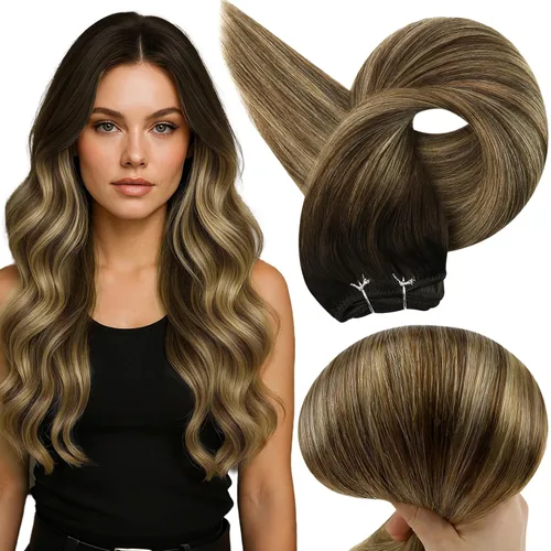 Miniatura 49 de Full Shine Extensiones de cabello humano, 18 pulgadas, mechones de trama, color #2 castaño oscuro, 3.5 onzas, cabello Remy para coser, doble trama