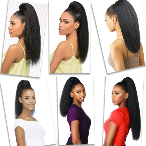 Miniatura 5 de Extensión de Cola de Caballo de Cabello Humano Kinky Recto con Pasta Mágica Envolvente de 30,48 cm, Cabello Natural Negro Brasileño, Extensiones