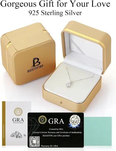 Miniatura 6 de Moissanite Pendant Necklace,3 Stones 2CT Round Cut S925 Eternity Diamond Pendant Necklace,Hypoallergenic Anniversary Birthday Wedding Bridal Jewelry