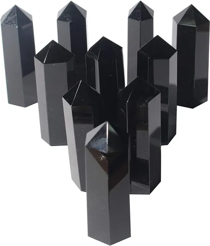Miniatura 8 de Luckeeper Varitas de cristal curativo Obsidiana negra de 2 pulgadas 6 terapias de meditación de chakras de Reiki facetadas