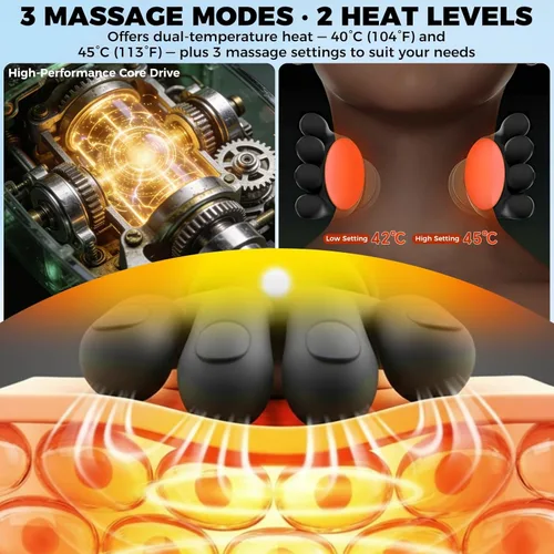 Miniatura 6 de Masajeador de hombros y cuello con calor, masajeador de cuello con calefacción 4D biónico con dedos simula un verdadero masaje de palma para mayor