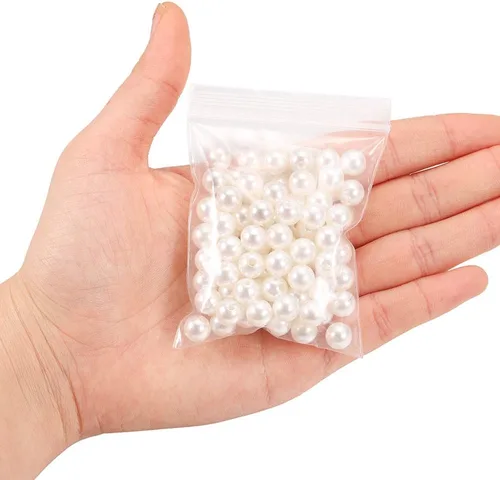 Miniatura 4 de 20 piezas de agujeros rectos de 0.63 pulgadas (0.630 in) de color beige redondo acrílico para coser, cuentas espaciadoras de perlas de imitación
