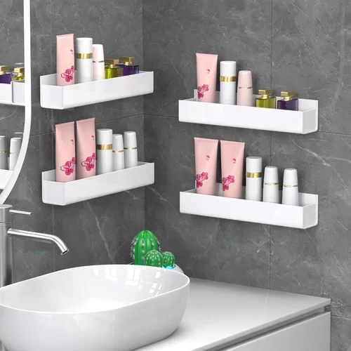 Miniatura 5 de PMMASTO Organizador de especias acrílico adhesivo para pared con cinta nano de doble cara, organización de estante de especias para puerta de Blanco