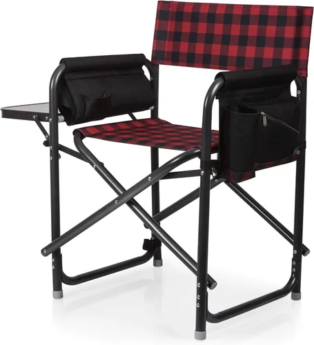 Picnic TIME Silla de directores al aire libre con mesa auxiliar, silla de playa para adultos, silla de camping con mesa Patrón de cuadros de búfalo