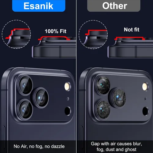 Miniatura 3 de Esanik - Actualización de 2 paquetes para iPhone 17 Pro Max, protector de lente de cámara, cubierta de pantalla de cámara de vidrio templado