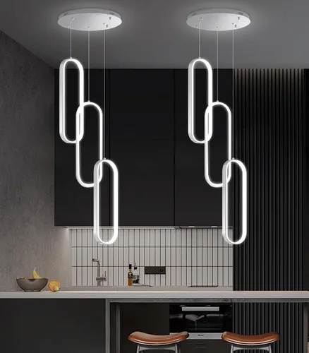 Miniatura 32 de Candelabros LED modernos para entrada de vestíbulo, techo alto, lámparas de escalera largas, regulables, montaje empotrado, alto recibidor, Negro