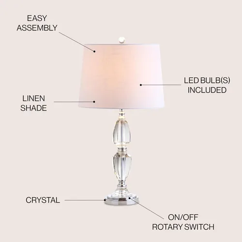 Miniatura 4 de JONATHAN Y JYL2039A - Lámpara de mesa LED de cristal transparente de 27 pulgadas, lámpara tradicional francesa cromada con pantalla de tambor