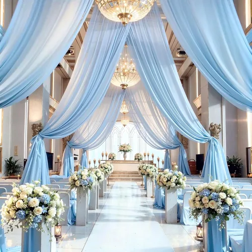 Miniatura 7 de Tela drapeada para arco de boda, 1 panel de 18 pies, cortina de telón de fondo transparente azul bebé, cortina de gasa para boda, arco, ceremonia