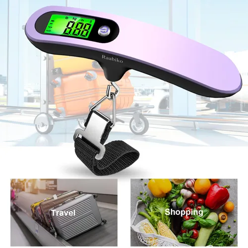 Miniatura 3 de Raabiko Báscula digital de equipaje (paquete de 2), báscula digital de equipaje de mano con capacidad de 110 libras, batería incluida, lavanda