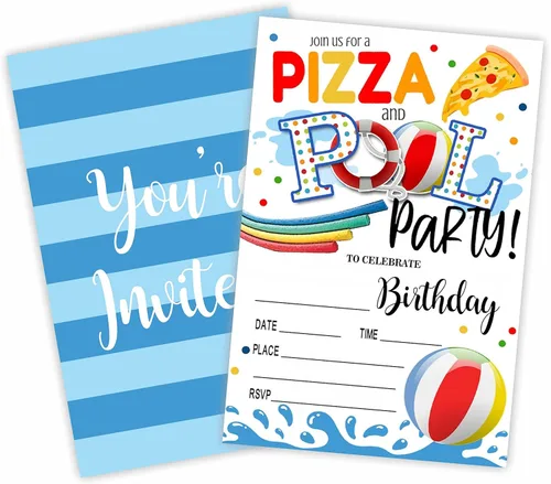 GREOXG Invitación de fiesta de cumpleaños para fiesta de piscina, tarjetas de invitación para fiesta de piscina (20 unidades con sobres, tarjetas de
