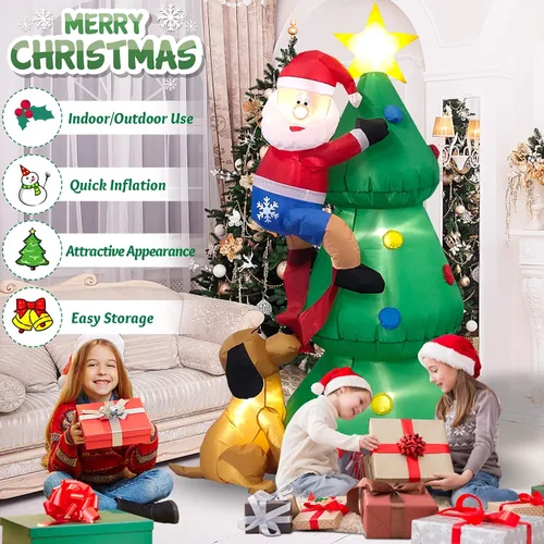 Miniatura 6 de Inflables de Navidad de 6 pies de alto para exteriores, árbol de Papá Noel, decoración de perro, luces LED integradas, divertidas decoraciones
