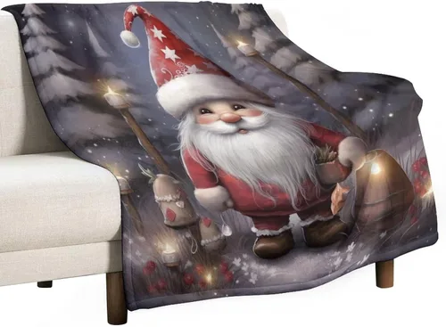 Miniatura 15 de Manta de Navidad de gnomo, manta de Navidad suave y cálida de 30 x 40 pulgadas, manta de franela cálida para cama, sofá, regalos para niños