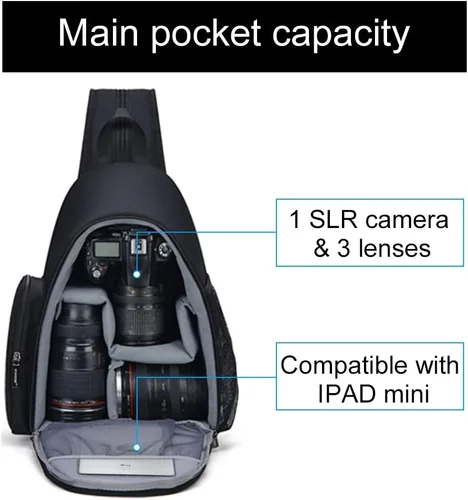Miniatura 2 de CADeN - Mochila para cámara estilo bandolera, maletín con soporte para trípode para cámaras DSLR/SLR sin espejo (Canon Nikon Sony Pentax) Negro