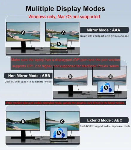 Miniatura 6 de Adaptador DisplayPort a HDMI dual [4K @60Hz] Divisor DP a HDMI, pantalla extendida de 1 en 2 salidas, convertidor de fuente macho DP para monitores