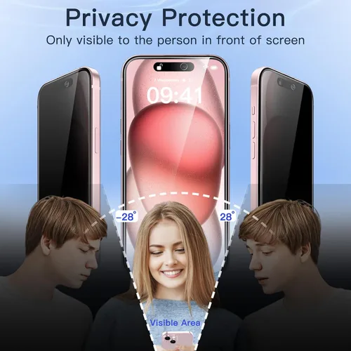 Miniatura 4 de JETech Protector de pantalla de privacidad para iPhone 15 de 6.1 pulgadas, película de vidrio templado anti espía con herramienta de fácil