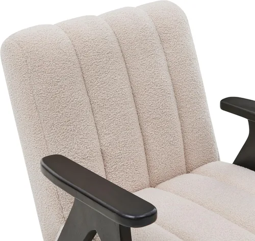 Miniatura 7 de Roundhill Furniture Rella Modern Teddy Sherpa - Silla decorativa con marco de madera espresso, color beige