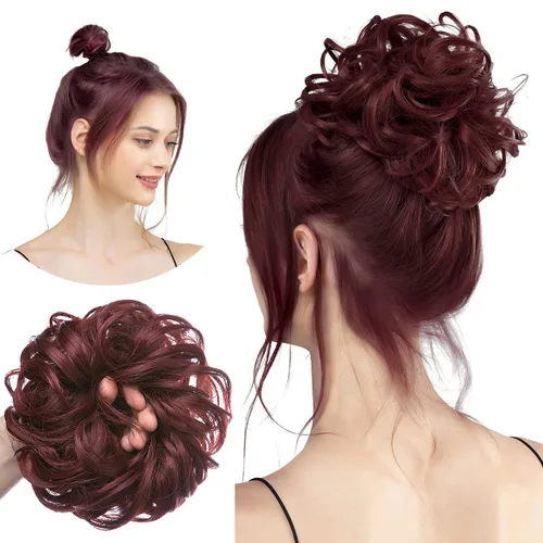 Miniatura 51 de CJL HAIR Extensiones de cabello sintético de moño desordenado, ondulado, rizado, grueso, para coleta, para mujer (rubio blanco)