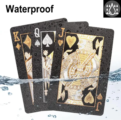 Miniatura 2 de LotFancy Tarjetas de juego de plástico, 2 barajas, tarjetas de póquer negras frescas con fundas de plástico, impermeables, índice estándar
