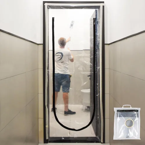 ROLLINGDOG Barrera contra el polvo de la puerta con cremallera – Cubierta de puerta de plástico con cremallera para pared y habitación Protección