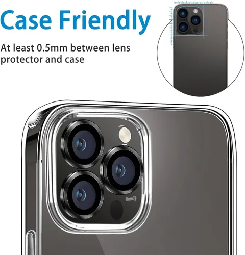 Miniatura 3 de Compatible con iPhone 14 Pro / 14 Pro Max, protector de lente de cámara antiarañazos, protector de lente de vidrio templado 9H, protector de Negro