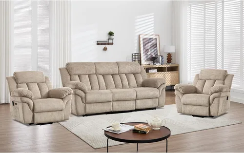 Miniatura 15 de CANMOV Juego de sofá reclinable, sofá biplaza reclinable manual y sofá de 3 plazas con reposabrazos sobrerelleno para sala de estar, muebles de Gris