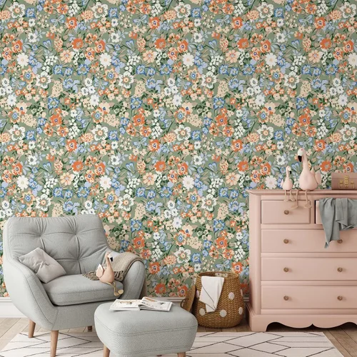 Miniatura 2 de Papel tapiz floral retro colorido, papel tapiz botánico autoadhesivo extraíble, papel tapiz floral para despegar y pegar