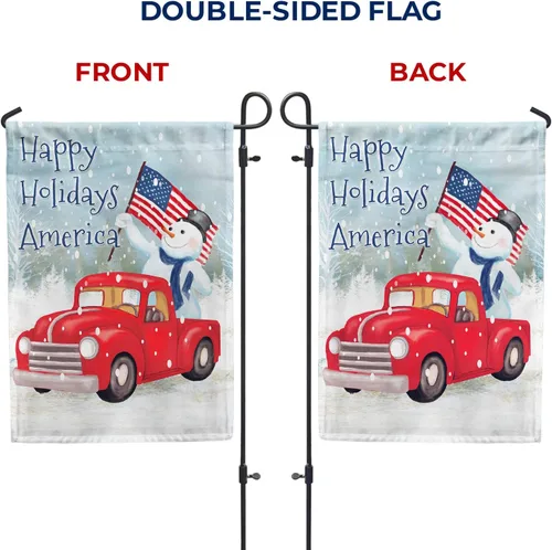 Miniatura 5 de America Forever Flags Bandera de jardín de doble cara – Happy Holidays America – 12.5 x 18 pulgadas, muñeco de nieve patriótico, decoración navideña