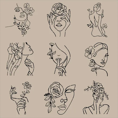 Miniatura 3 de ORIGACH 9 PCS 11.8x11.8 pulgadas Plantillas Abstractas Minimalistas Modernas de Mujeres, Patrón de Cara Femenina Floral Plantillas Grandes de PET