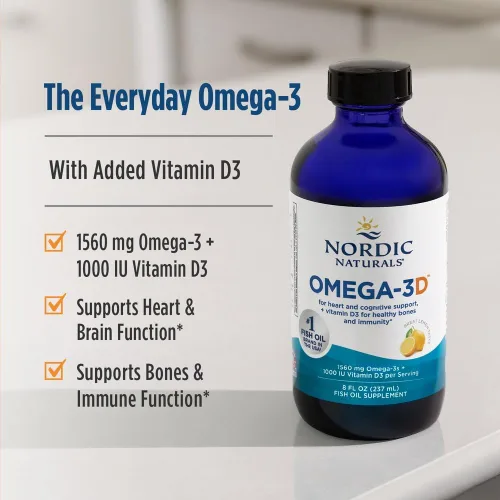 Miniatura 4 de Nordic Naturals Omega-3D, sabor a limón, 8 onzas, 1560 mg de omega-3 + 1000 UI de vitamina D3, aceite de pescado, EPA y DHA, apoyo inmunológico