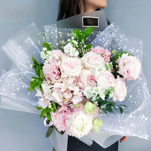 Miniatura 5 de Papel de Regalo de Flores de 19.7 pulgadas x 4 yardas, Malla de Hilo de Red con Puntos de Nieve para Empaque de Ramos de Florista para Fiestas DIY