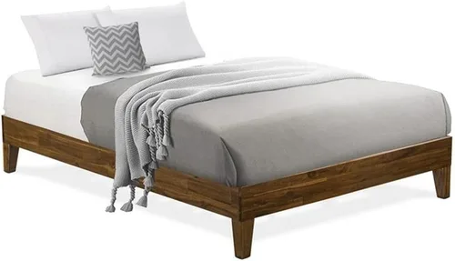 East West Furniture NVP-22-F Marco de cama de tamaño matrimonial con 4 patas de madera dura y 2 patas centrales adicionales, acabado de nogal