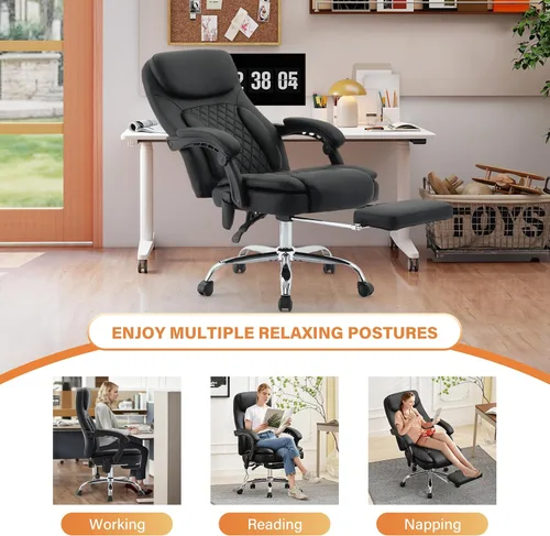 Miniatura 7 de Silla de oficina de masaje de 500 libras, silla de oficina ejecutiva de 6 puntos de vibración y calor, silla de escritorio cómoda reclinable de 135°