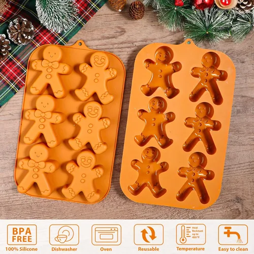 Miniatura 8 de Molde de silicona de hombre de jengibre Webake, moldes navideños de 6 cavidades con forma de hombre de jengibre para pastel, jabón, jalea, galleta