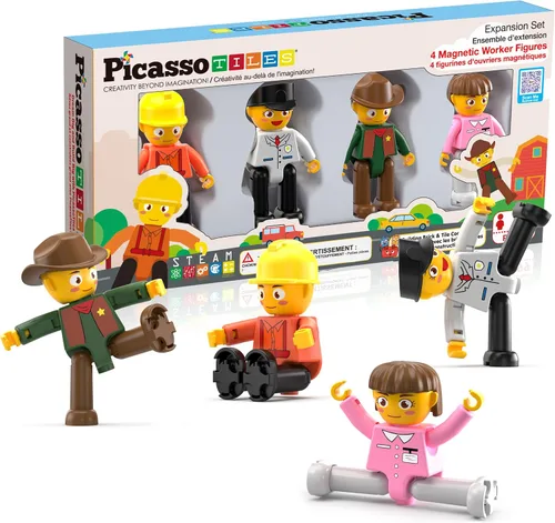 Miniatura 11 de PicassoTiles - Juego de figuras magnéticas de 15 piezas con personajes giratorios, juguetes para niños, juego de expansión para bloques