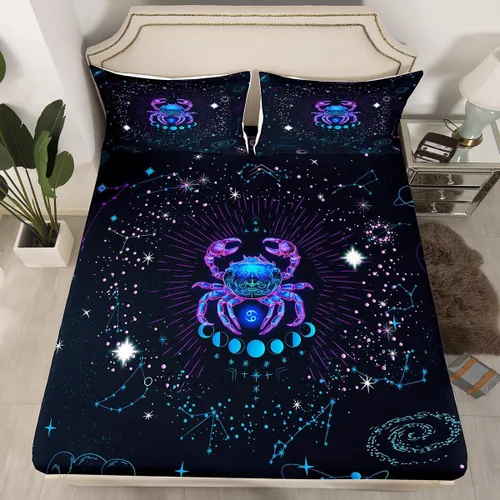 Miniatura 11 de Erosebridal Aries - Sábanas bajeras de nebulosa hippie tamaño individual, sábanas psicodélicas de astrología del zodiaco psicodélico, funda de cama