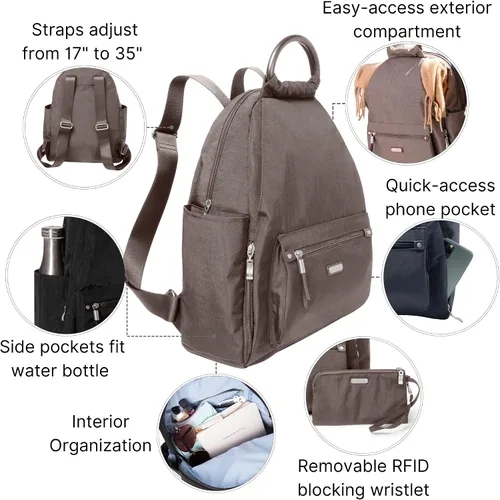 Miniatura 16 de Baggallini Mochila todo el día para mujer con pulsera de teléfono RFID, Negro, talla única