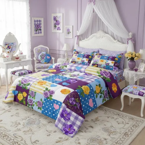 Miniatura 56 de Castle Fairy Rose Lipstick Bedding Set Elegant Quilted Comforter Set Twin Size,Women Cosmetic Duvet Insert with 1 Pillow Sham for Kids Boys Girls