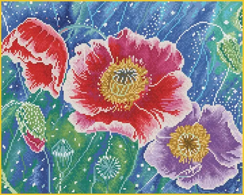DIAMOND ART BY LEISURE ARTS Batik Poppies, 16 x 20 pulgadas, kits avanzados de pintura de diamantes para adultos, arte para adultos, kit, pintura