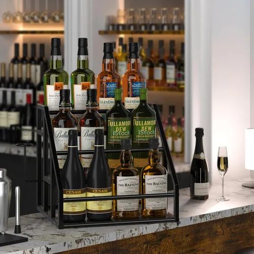 Miniatura 9 de Organizador de jarabe de café, estantes para especias, soporte para botellas de jarabe para barra de café, 3 niveles para 12 botellas, estantes