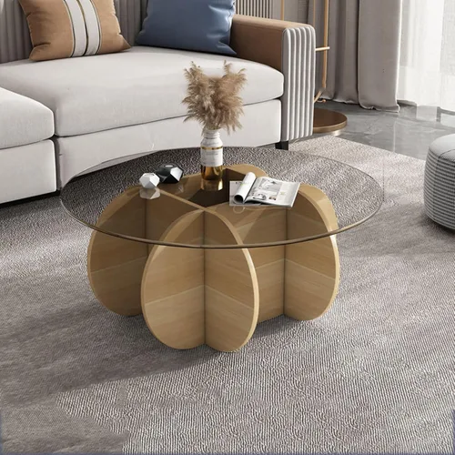 Miniatura 12 de HM&DX Mesa auxiliar redonda de cristal, base de madera maciza y parte superior de vidrio templado transparente, mesa auxiliar de café, mesa central