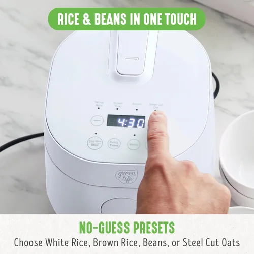 Miniatura 5 de GreenLife Olla Digital para Arroz y Frijoles, 2 Tazas Sin Cocinar/4 Tazas Cocidas, Olla de Cerámica Antiadherente Extraíble Libre de PFAS