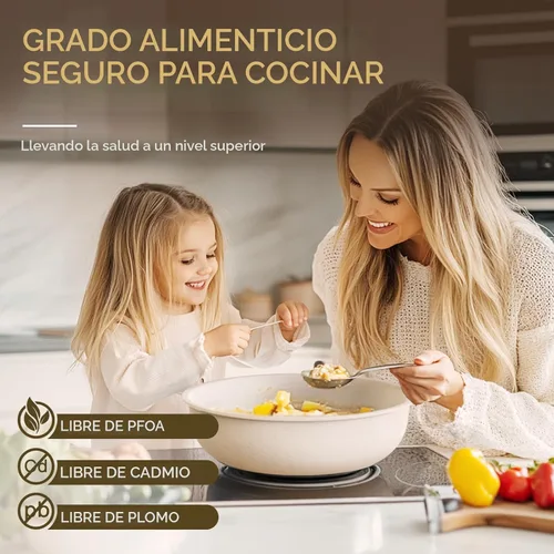 Miniatura 8 de Astercook Juego de 23 ollas y sartenes antiadherentes, juego de utensilios de cocina de cerámica, mango desmontable, juego de cocina de Blanco crema