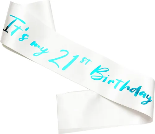 Miniatura 10 de Banda de cumpleaños número 21, bandas suaves de satén rosa intenso con letra plateada con purpurina, decoraciones de cumpleaños para niñas, 21 rosa